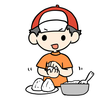 おにぎりを握る少年 小学生,おにぎり,握る,おむすび,家事,お弁当,お米,ごはん,三角,上半身のイラスト素材