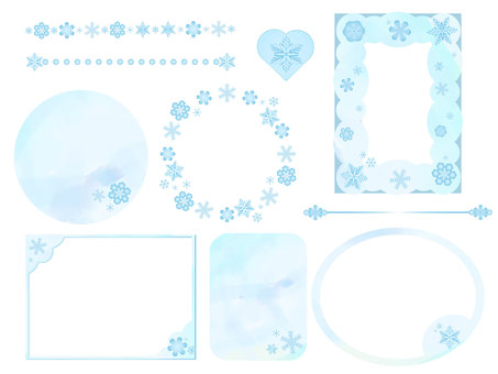 雪の結晶のかわいいフレームセット 雪の結晶,かわいい,フレーム,飾り枠,セット,雪,シンプル,おしゃれ,寒い,透明感のイラスト素材
