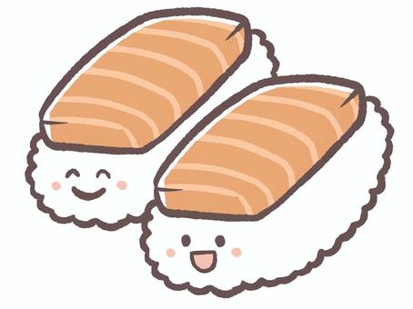 美味しい料理。食べ物のお寿司のサーモン 寿司,サーモン,魚,回転寿司,食べ物,飲食店,お店,お米,鮭,ご飯のイラスト素材