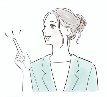 指差しして微笑む女性 笑顔,女性,指差し,人差し指,ポイント,教える,説明,こちら,情報,アドバイスのイラスト素材