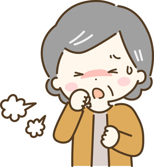 咳をするおばあさん おばあさん,祖母,高齢,高齢者,咳,風邪,むせる,咳き込む,汗,しんどいのイラスト素材