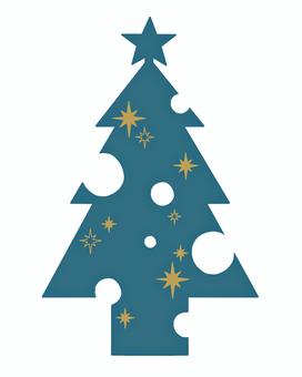 丸型オーナメント風の切り絵デザインツリー クリスマス,ツリー,冬,飾り,季節のイベント,ナイトブルー,ゴールド,2色デザイン,切り絵風,シルエットのイラスト素材