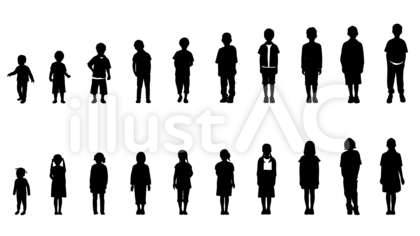 子供の人物シルエット_幼児~小学生男女