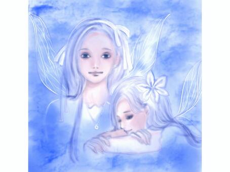 妖精 妖精,青,水彩画風,女性,人物のイラスト素材