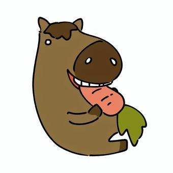にんじんを食べる馬 馬,動物,生き物,四足歩行,立て髪,年賀状,お正月,干支,かわいい,ゆるいのイラスト素材