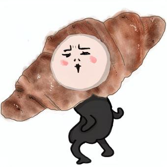 クロワッサンを被った人のイラスト。 被り物,クロワッサン,人,手書き風,パンのイラスト素材