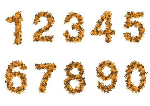 紅葉した葉っぱ数字　0〜9セット 数字,ナンバー,葉っぱ,葉,木,植物,かわいい,ナチュラル,おしゃれ,ボタニカルのイラスト素材