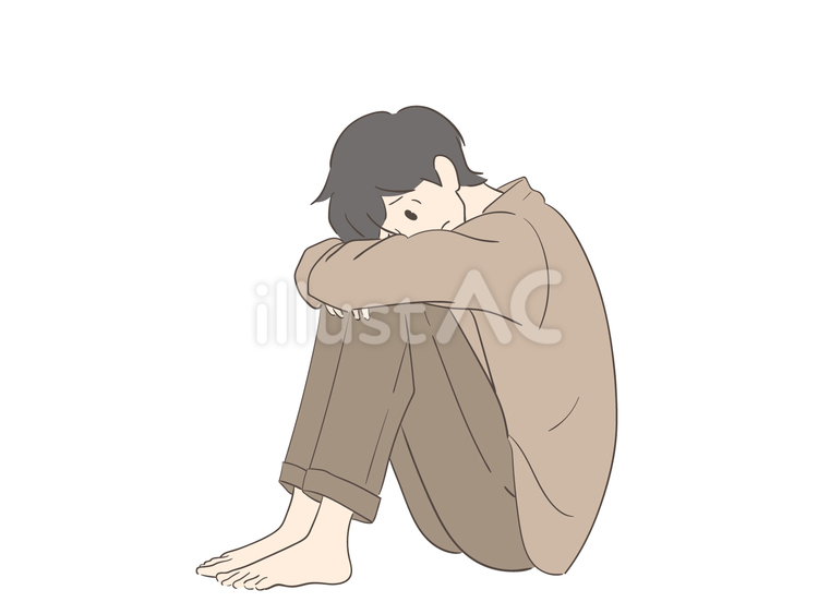 膝を抱えて悩む男性 悩む,うつ病,体調不良のイラスト素材