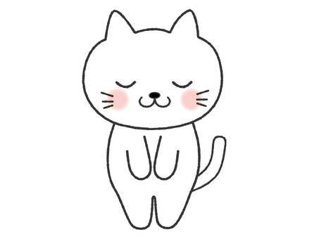 お辞儀をする白猫ちゃん 猫,おじぎ,お辞儀,かわいい,ありがとう,感謝,ぺこり,ペコリ,お願いします,すみませんのイラスト素材