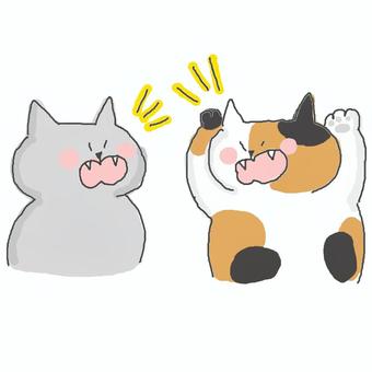 ケンカするねこちゃん♪ ケンカ,揉める,言い合い,言い争い,文句,不満,不服,不機嫌,争い,ねこのイラスト素材