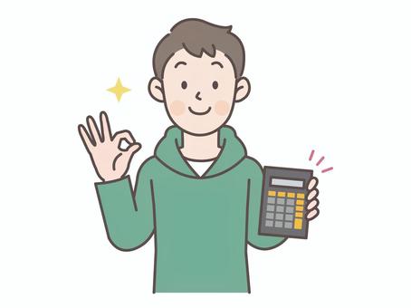 電卓とOKサインのパーカーの男性 電卓とOKサインのパーカーの男性 人物,男性,パーカー,大学生,シンプル,かわいい,学生,高校生,中学生,男の子のイラスト素材