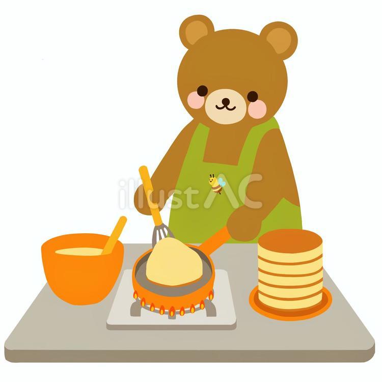 パンケーキを作るクマさん パンケーキ,料理,クマのイラスト素材