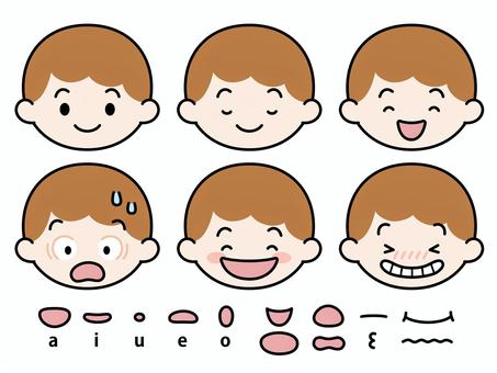 男の子の顔と口のパーツ