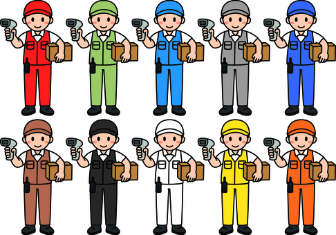 バーコードリーダーで読み取る作業員です。 バーコードリーダーで読み取る作業員です。 作業員,シンプル,スタッフ,従業員,アルバイト,パート,倉庫,運搬,物流,作業のイラスト素材