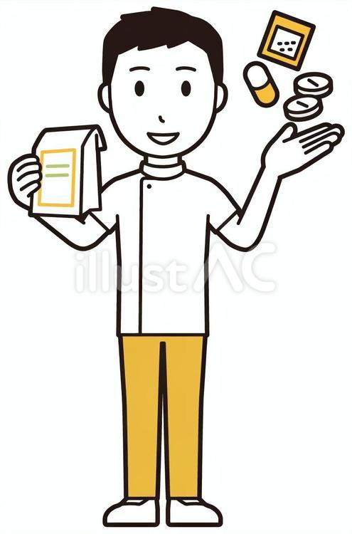  理学療法士男(黄)-498-全身 薬,理学療法士,整体師のイラスト素材