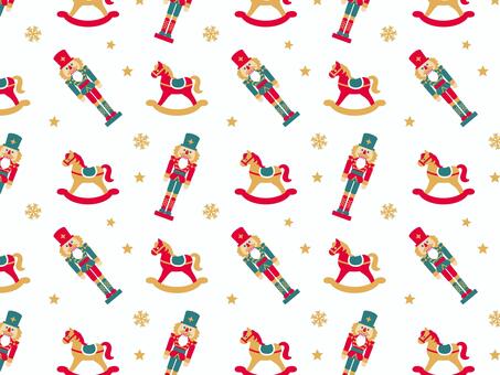くるみ割り人形とロッキングホース_金 クリスマス,壁紙,パターン,模様,モチーフ,くるみ割り人形,馬,おもちゃ,ロッキング,ロッキングホースのイラスト素材