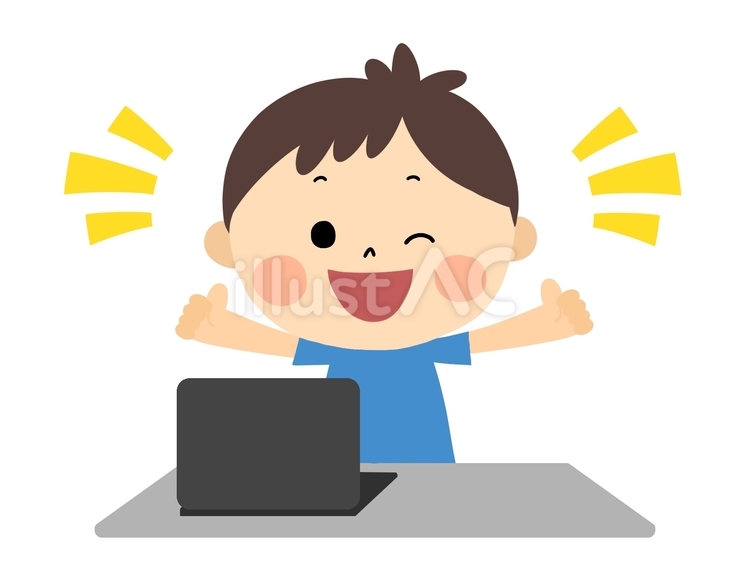 パソコンと男の子２ パソコン,小学生,こどものイラスト素材