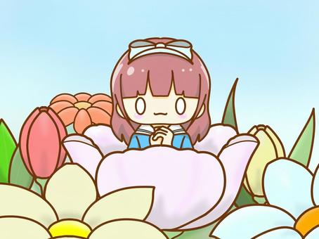 お花の中から お花の中から 女の子,花,童話,御伽話,植物,親指姫,昔話,可愛い,イラストのイラスト素材