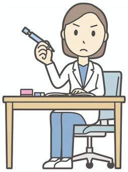  女性医師白衣-146-全身 勉強,女医,医師,女性,白衣,スクラブ,医者,病院,医療,ドクターコートのイラスト素材