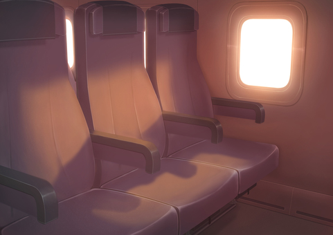 飛行機の座席風　背景イラスト02 座席,機内,内装,窓際,リアル,旅行,飛行機,背景,風景,乗り物のイラスト素材