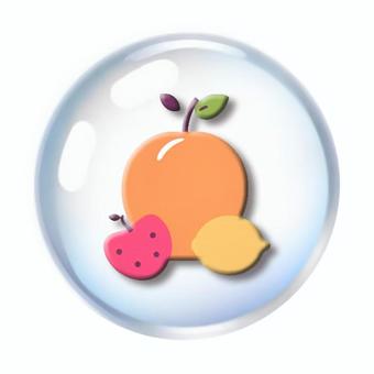 水晶風球体にフルーツのアイコン素材画像  球体,フルーツ,柄,模様,果物,テクスチャ,デザイン,水晶,ガラス玉,イメージのイラスト素材