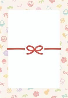 縁起物の飾り枠と水引の年賀状 年賀状,正月,2026,お正月,かわいい,手描き,2026年,水引,縁起物,お正月モチーフのイラスト素材
