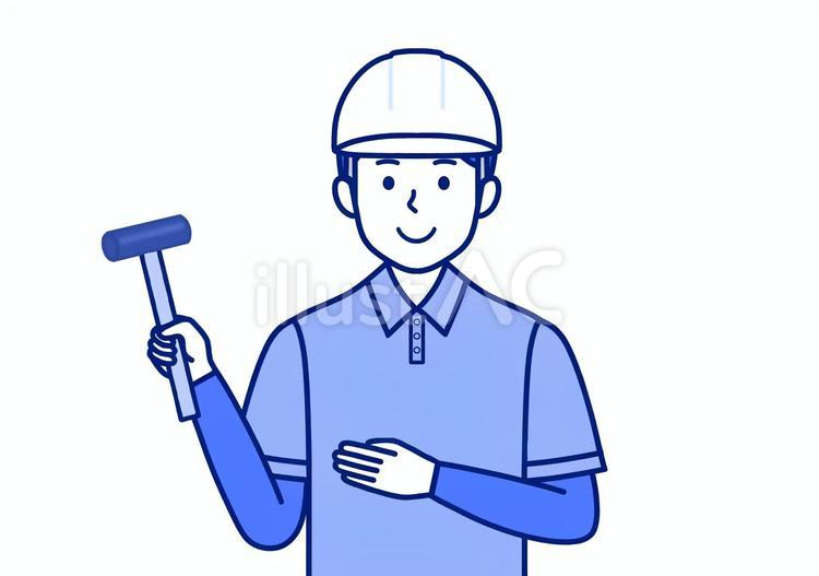 金槌を持っている建築業・建設業の男性 屋根職人,屋根葺き,リフォームのイラスト素材