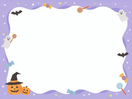 夜空とおばけのハロウィン横型フレーム_紫 ハロウィン,halloween,フレーム,枠,飾り枠,囲み,横,横型,紫,パープルのイラスト素材