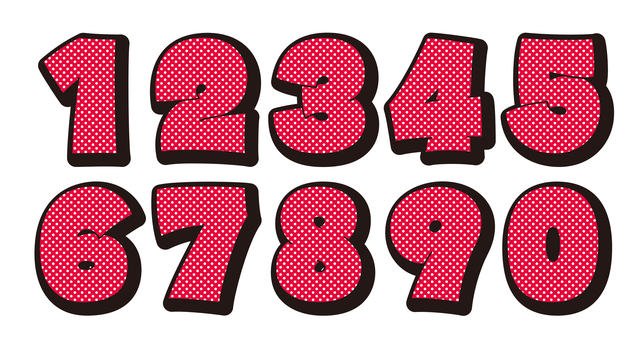 オリジナル数字セットJ　白ドット柄 数字,フォント,オリジナル,文字,太文字,極太,ボールド,フチ,袋文字,太ラインのイラスト素材