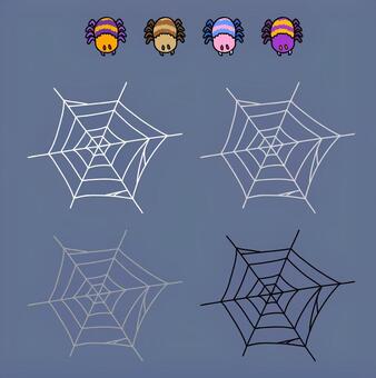 蜘蛛のキャラクターと蜘蛛の巣 蜘蛛,蜘蛛の巣,蜘蛛の糸,虫,益虫,生き物,巣,糸,キャラクター,可愛いのイラスト素材