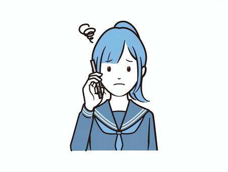 スマホ通話で困惑するセーラー服女子 スマホ,スマートフォン,電話,通話,学生,女子,セーラー服,高校生,中学生,学生服のイラスト素材
