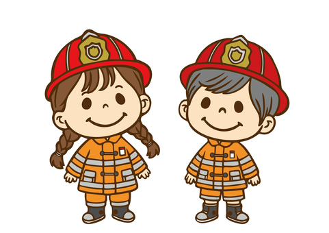 子供職業体験「消防士」 消防士,消防隊員,レスキュー,消火,救助,消防署,火消し,救急,ファイアーマン,少年のイラスト素材