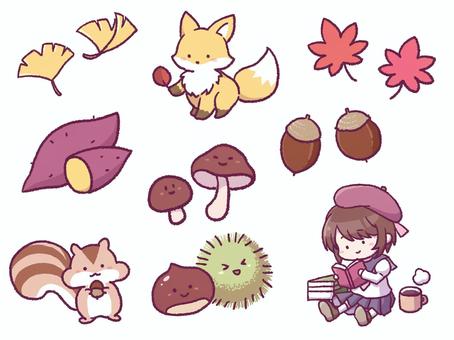 秋の手描きイラスト素材セット