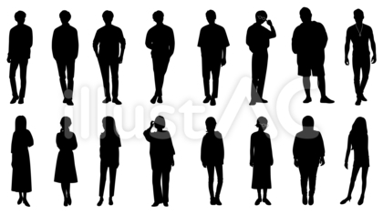 様々な人物シルエット_私服の男性・女性