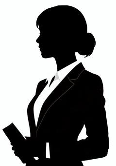 スーツを着た女性のシルエット 女性,ビジネスウーマン,ol,シルエット,教師,先生,お団子,試験監督,スーツ,面接のイラスト素材