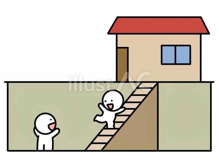 家の地下にいる2人の棒人間 地下室,階段,棒人間のイラスト素材
