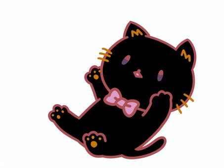 Cute deformed illustration of a black cat floating in the air, cat, czarny kot, słodkie, JPG and PNG