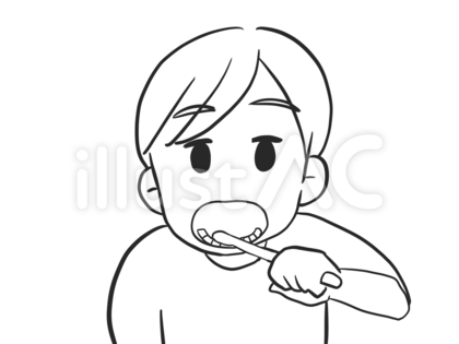 歯磨きする男の子の線画