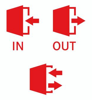 入退室のアイコンセット 赤 入室,退室,入口,出口,in,out,ドア,ログイン,ログアウト,入会のイラスト素材