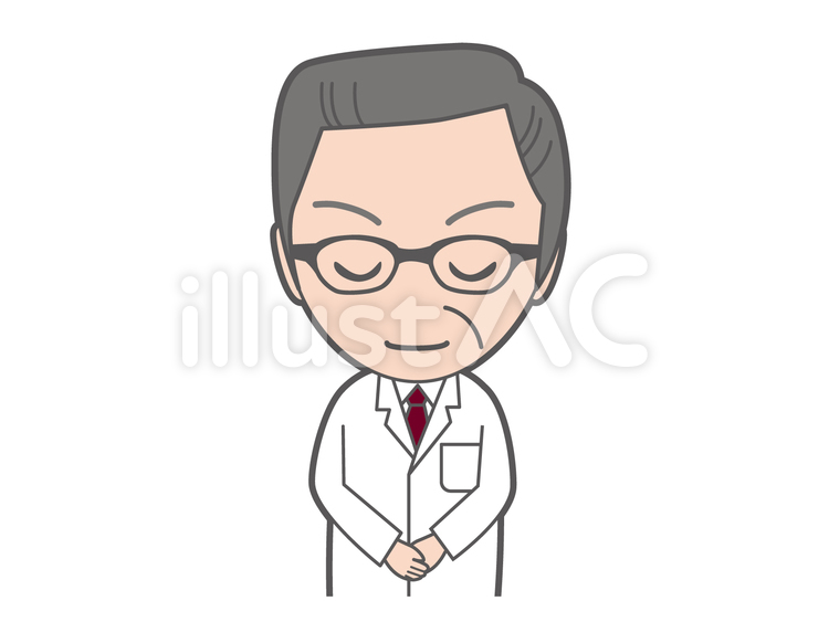 お辞儀をするお医者さん　シニア　上半身 男性,男,正面のイラスト素材