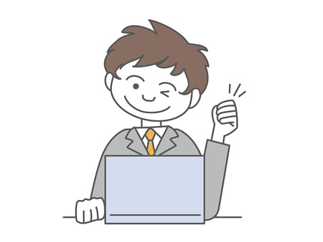 パソコンを前にガッツポーズをする会社員 パソコンを前にガッツポーズをする会社員 ビジネス,会社員,人物のイラスト素材