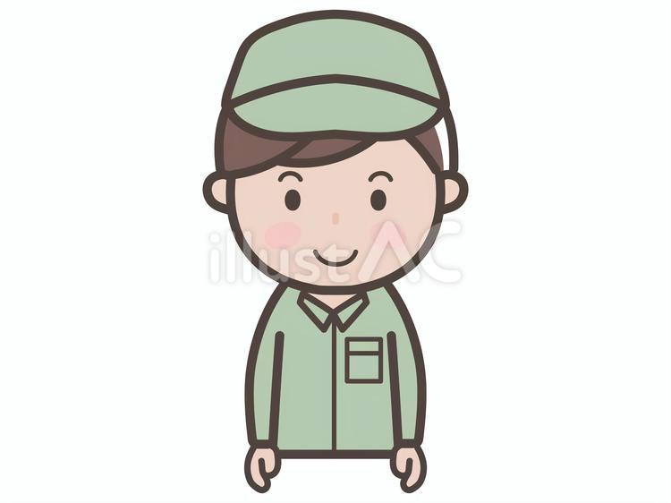 笑顔で正面を向く男性作業員の上半身 作業員,清掃員,配達員のイラスト素材