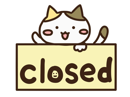 クローズド・閉店を伝える看板三毛猫 クローズド,閉店,看板,ねこ,かわいい,手書き,ゆるい,シンプル,デフォルメ,一匹のイラスト素材