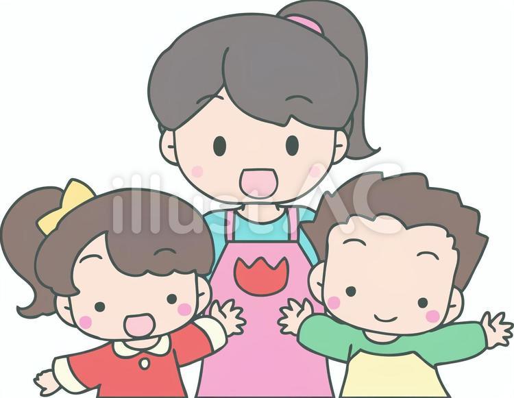 女の先生と子ども(私服) 保育園,幼稚園,こども園のイラスト素材