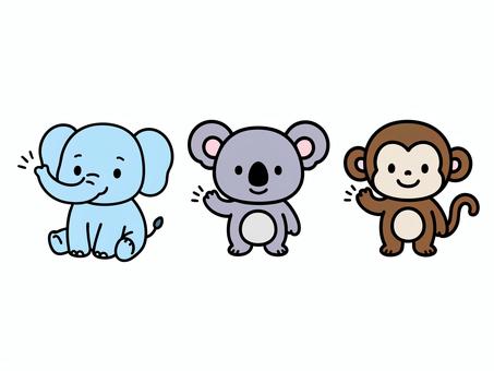 Elephant, koala and monkey animal illustration set, , JPG, PNG and AI
