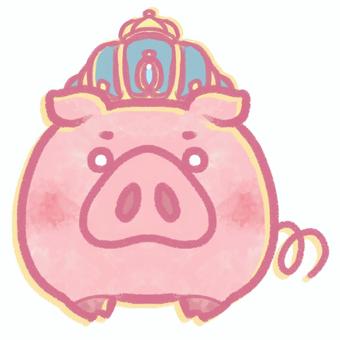 王冠つけた豚 王冠,豚,動物,手書き,可愛い,シンプル,かんたん,イラスト,白バック,あしらいのイラスト素材