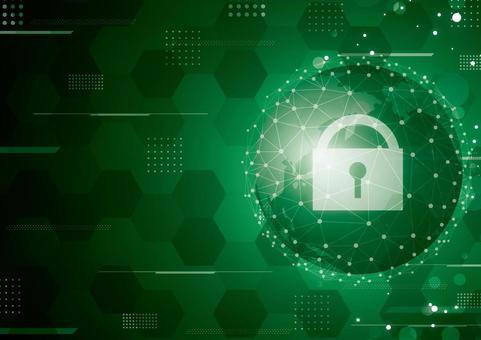 緑色の世界を守るサイバーセキュリティ素材 デジタル,サイバー,セキュリティ,鍵,地球,世界,ネットワーク,幾何学,ライン,六角形のイラスト素材