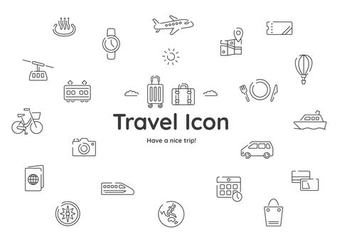モノクロの旅行アイコンセット2 アイコン,観光,旅行,セット,電車,飛行機,新幹線,船,自転車,乗り物のイラスト素材