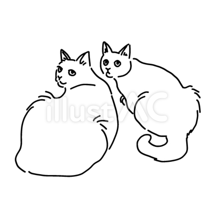 猫の全身イラスト　振り向く二匹の猫 猫,可愛い,ポーズのイラスト素材