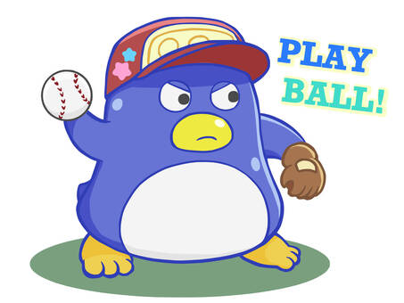 野球ペンギン　プレイボール 野球,球技,動物,ペンギン,ピッチャー,スポーツ,試合,試合開始,投球,守備のイラスト素材